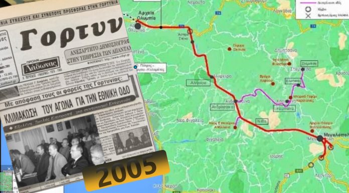 Και το 2005 είχε ανακινηθεί θέμα δρόμου «Μεγαλόπολη-Αρχαία Ολυμπία», αλλά ναυάγησε!