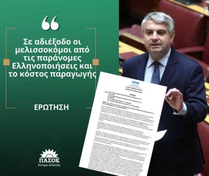 Οδ. Κωνσταντινόπουλος: Ερώτηση για το κόστος παραγωγής μελιού και τις παράνομες ελληνοποιήσεις