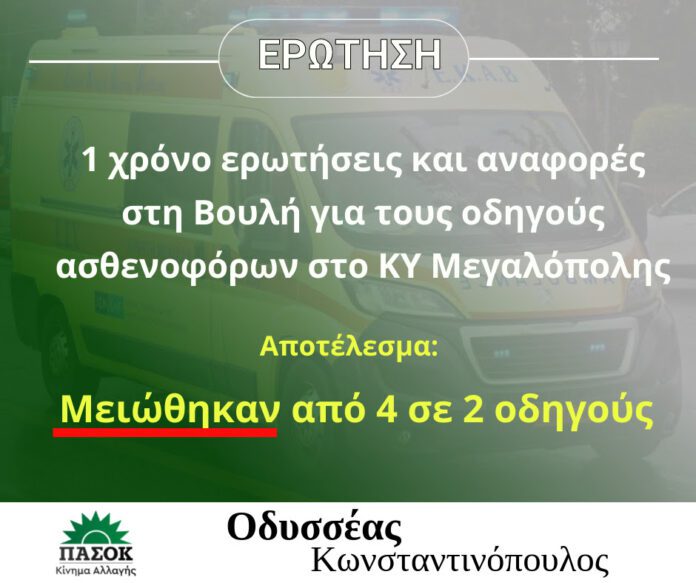 Μόνο δύο οδηγοί στο Κέντρο Υγείας Μεγαλόπολης – Παρέμβαση Κωνσταντινόπουλου
